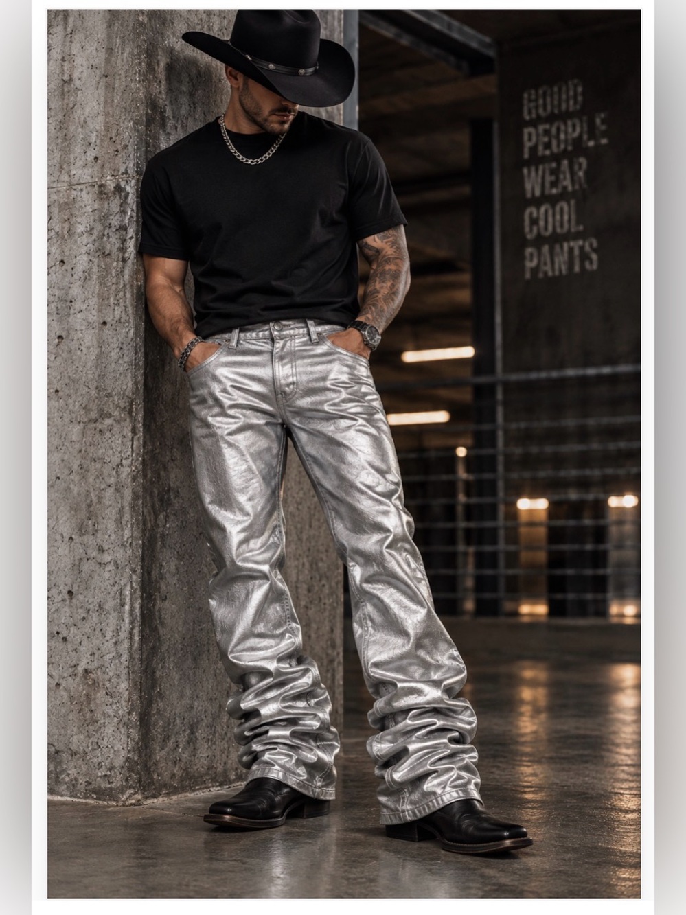 Armor Jeans Silver Metallic Stacked Jeans Men’s 34x36 NWT Urban Western Y2K
